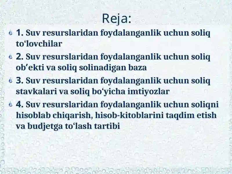Suv resurslaridan foydalanganlik 2