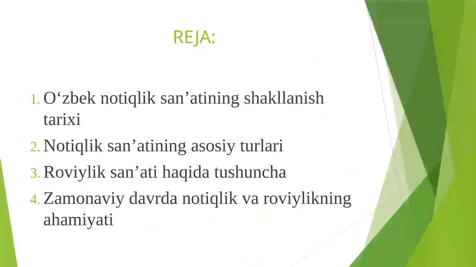 OʻZBEK NOTIQLIK SANʼATINI OʻRGANISH. ROVIYLIK SANʼATI HAQIDA TUSHUNCHA 2