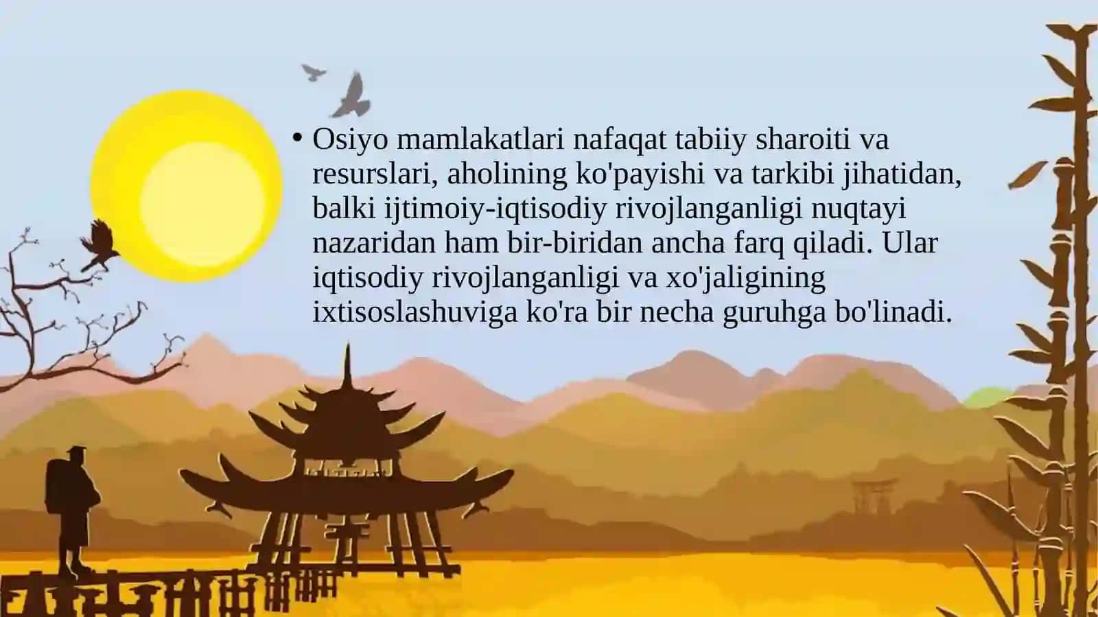 9-sinf Geografiya fanidan Osiyo mamlakatlarining iqtisodiy rivojlanganligi ochiq dars taqdimoti 2