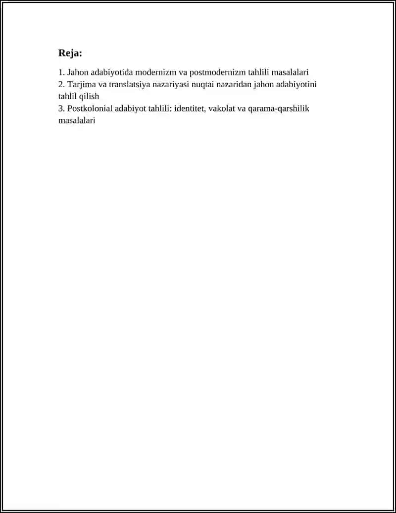 JAHON ADABIYOTI TAHLILI MASALASI 2