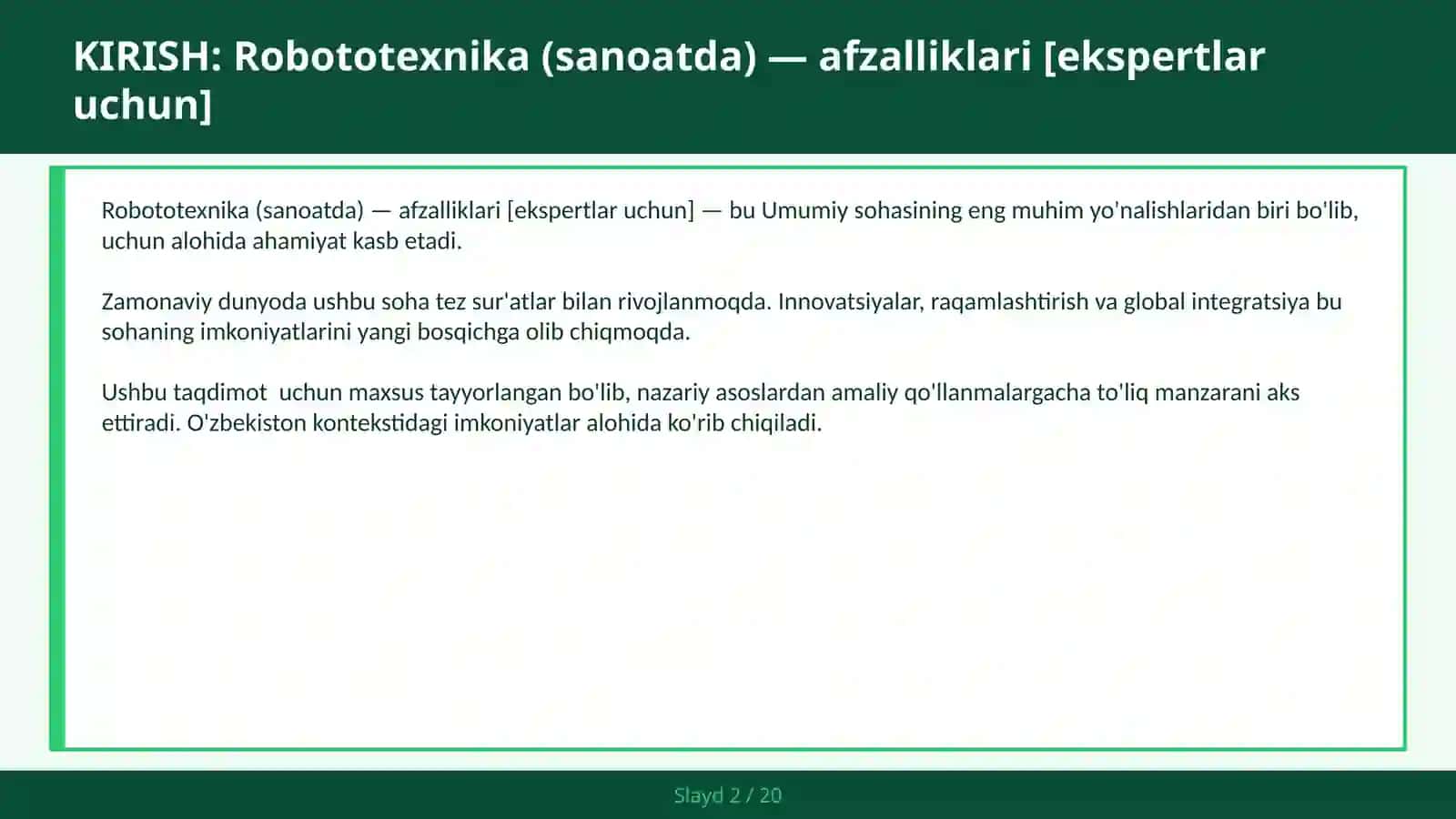 Robototexnika (sanoatda) — afzalliklari [ekspertlar uchun] 2