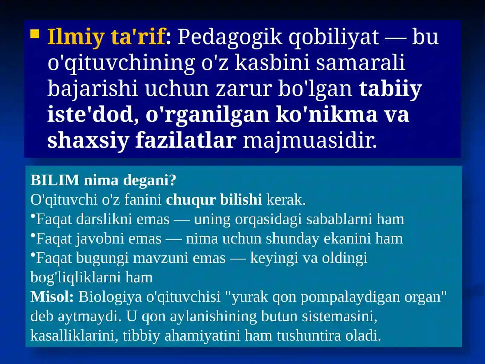 PEDAGOGIK QOBILYATNING TURLARI VA UNING TAVSIFI taqdmot 2