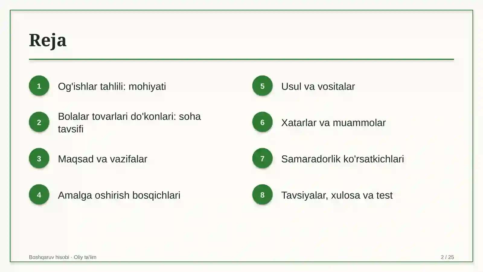 Bolalar tovarlari do'konlarida og'ishlar tahlilini o'tkazish 2