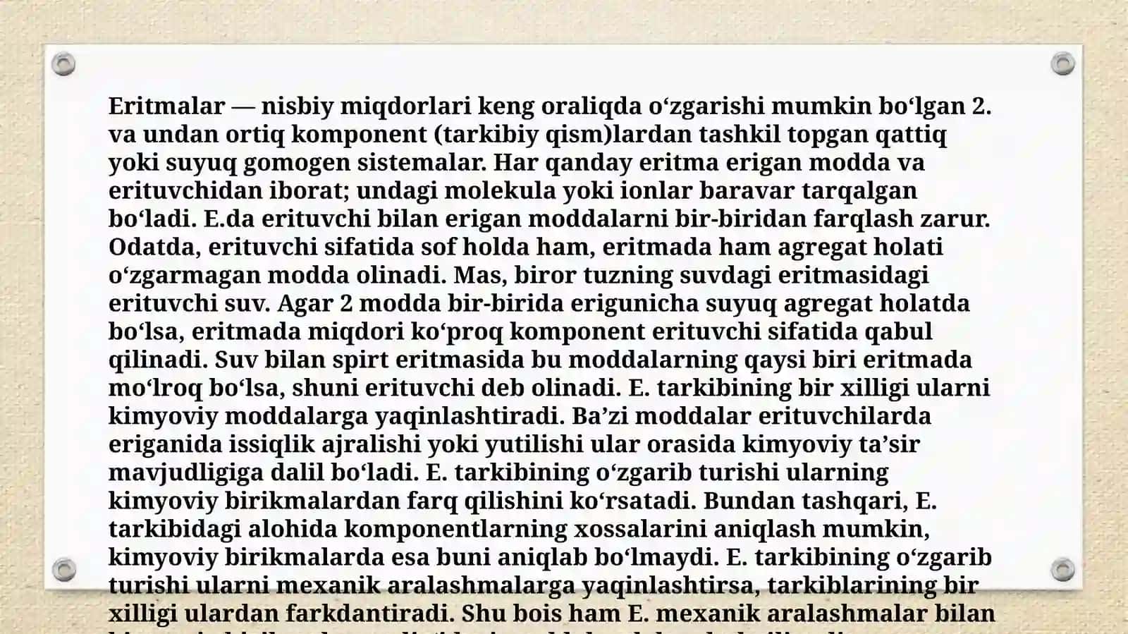 Eritmalar va  ularning  xossalari 2