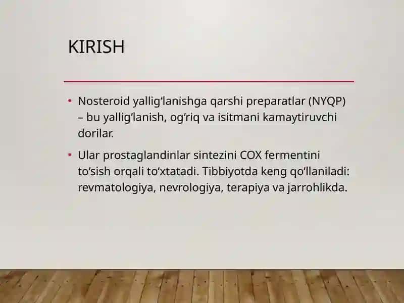 Nosteroid yallig‘lanishga qarshi preparatlar (NYQP) 2