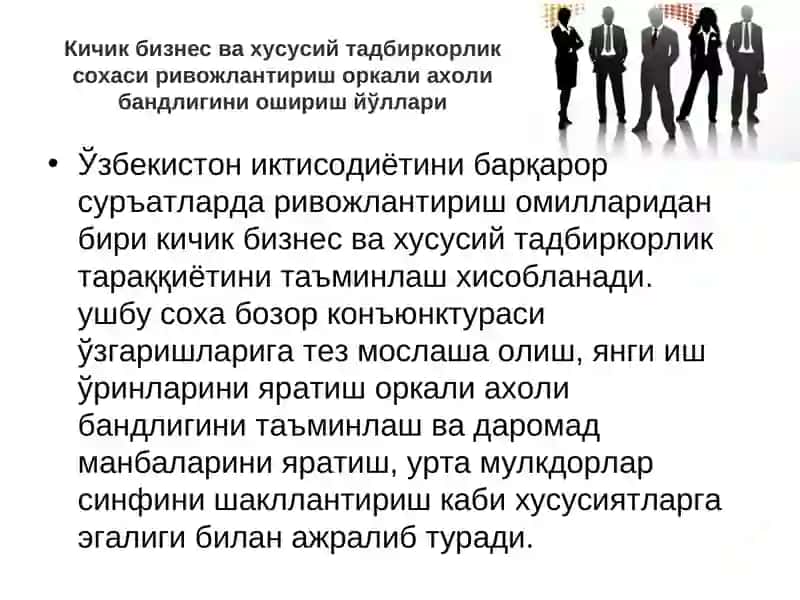 Кичик бизнес ва хусусий тадбиркорлик 2