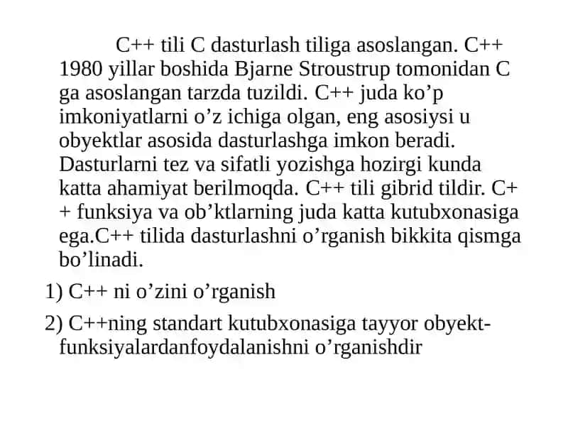 C++ dasturlash tili va uning operatorlari 2
