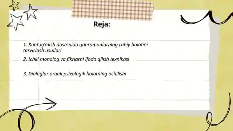 Kuntugʻmish dostoni psixologik holatning ifoda etilishi 2