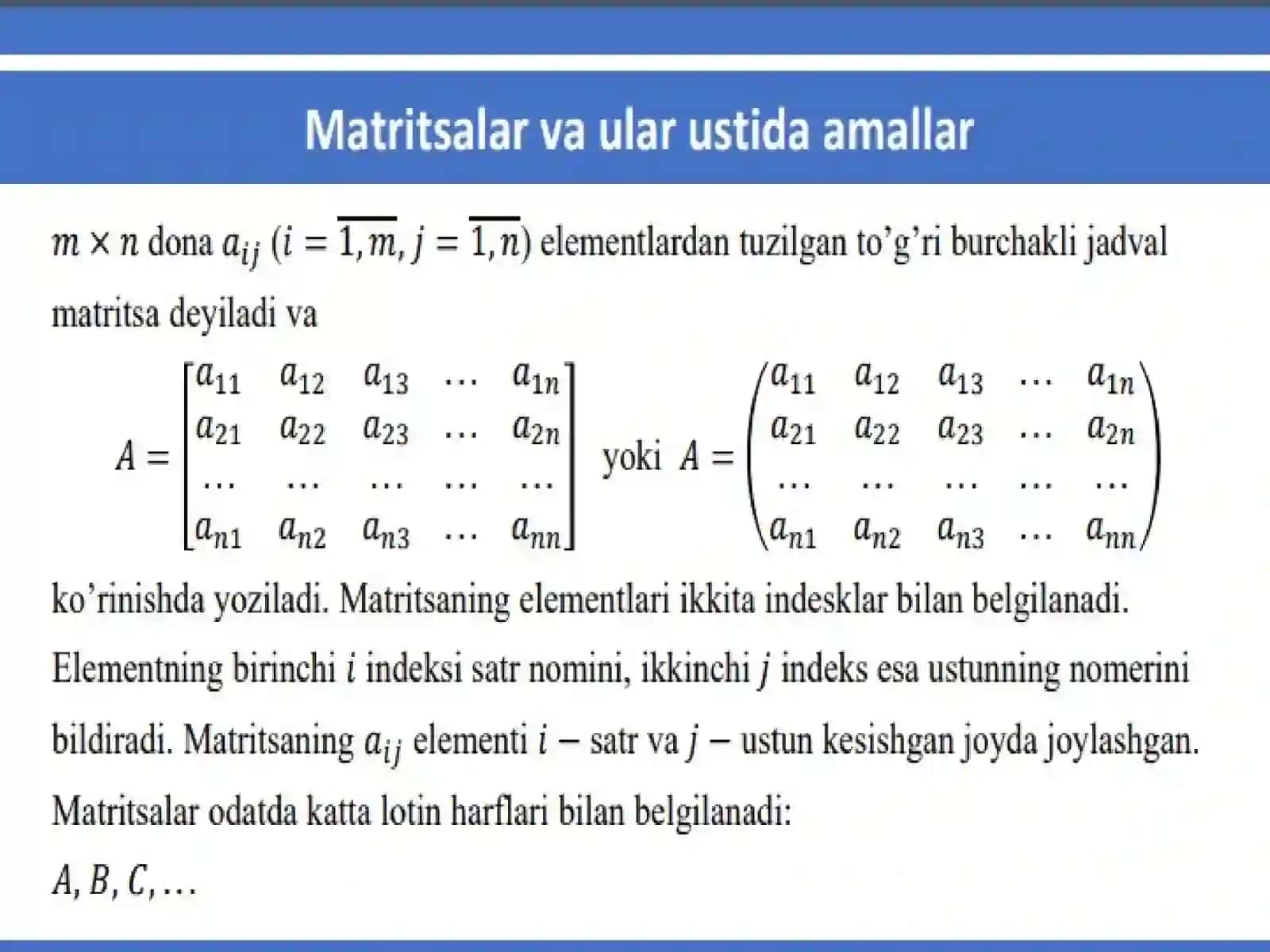 MATRITSALARNI SONGA KO’PAYTIRISH 2