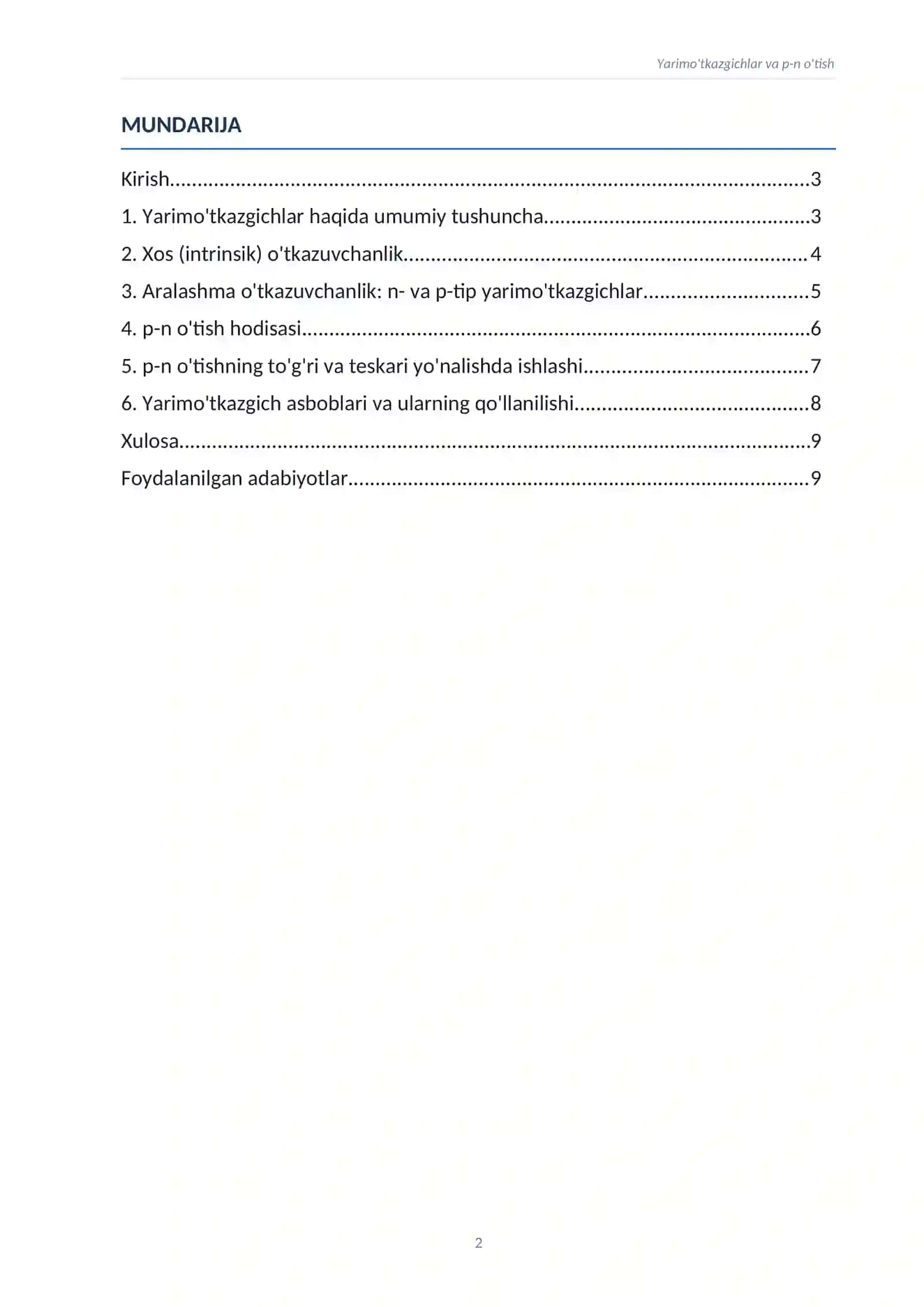Yarimo'tkazgichlar va p-n o'tish. Tayyor referat 2