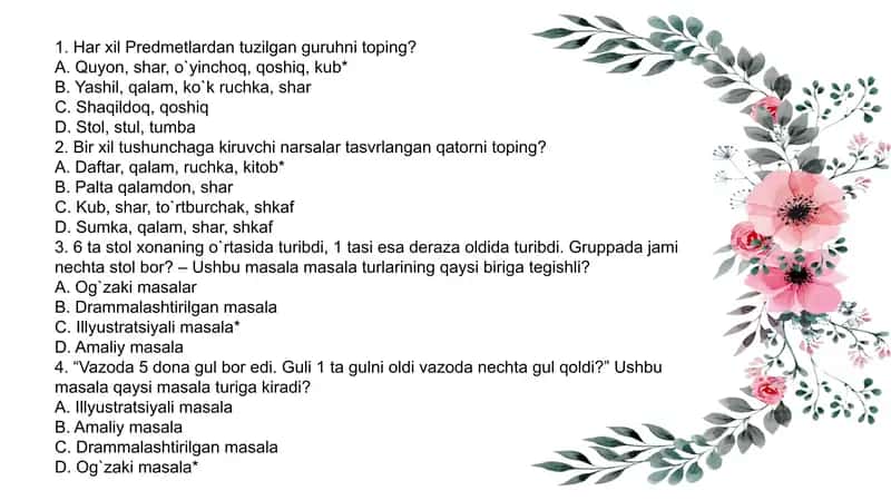 Bolalarda matematik tasavvurlarni shakllantirish testi 2