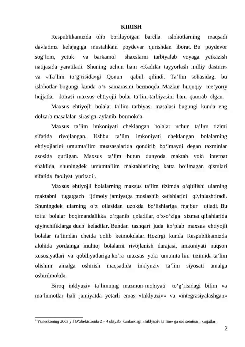 O’ZBEKISTON RESPUBLIKASIDA INKLYUZIV TA’LIMNI QO‘LLAB – QUVVATLASHNING HUQUQIY ASOSLARI VA AMALIY TAJRIBALAR 2