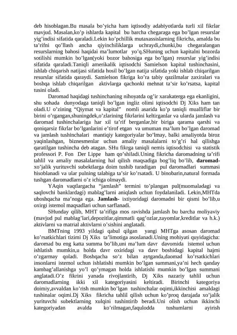 Milliy daromad va milliy hisoblar tizimidagi boshqa daromad ko’rsatkichlari 2