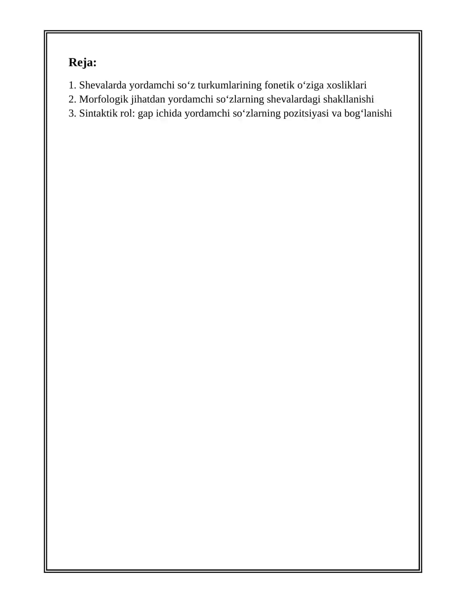 OʻZBEK SHEVALARIDA YORDAMCHI SOʻZ TURKUMLARINING OʻZIGA XOS XUSUSIYATLARI 2