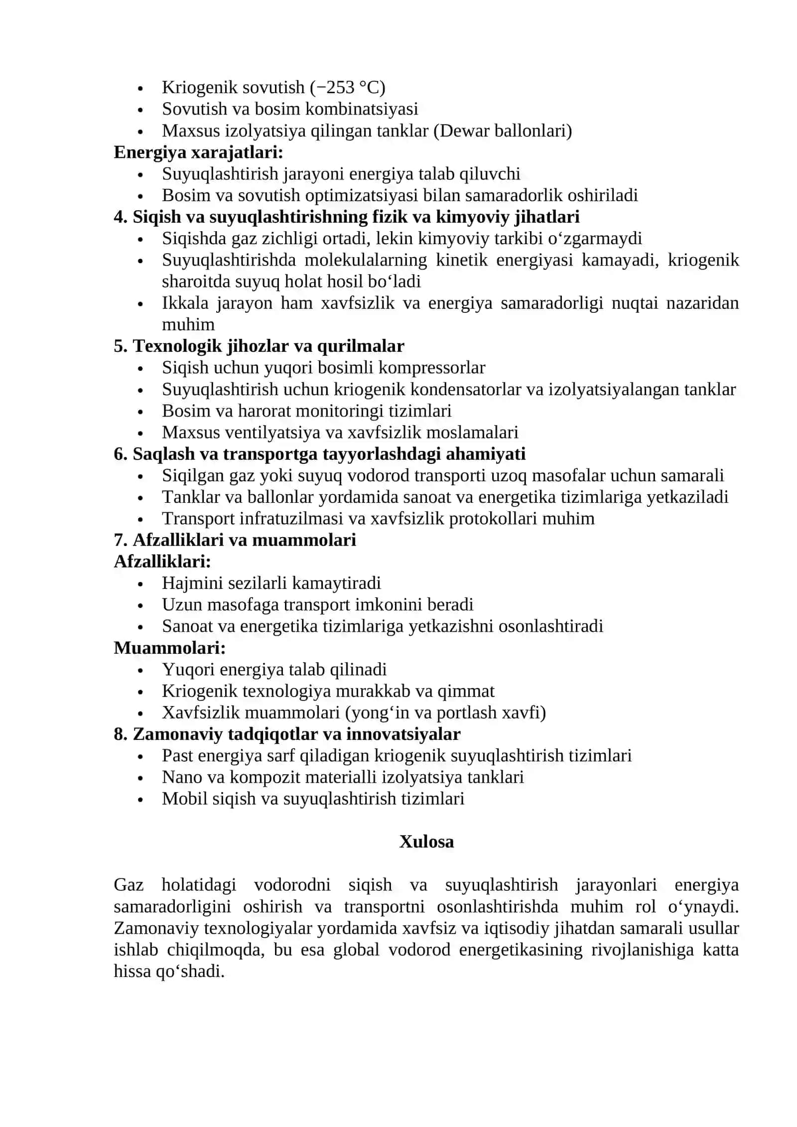 21-mavzu: Gaz holatidagi vodorodni siqish va suyuqlashtirish jarayonlari 2