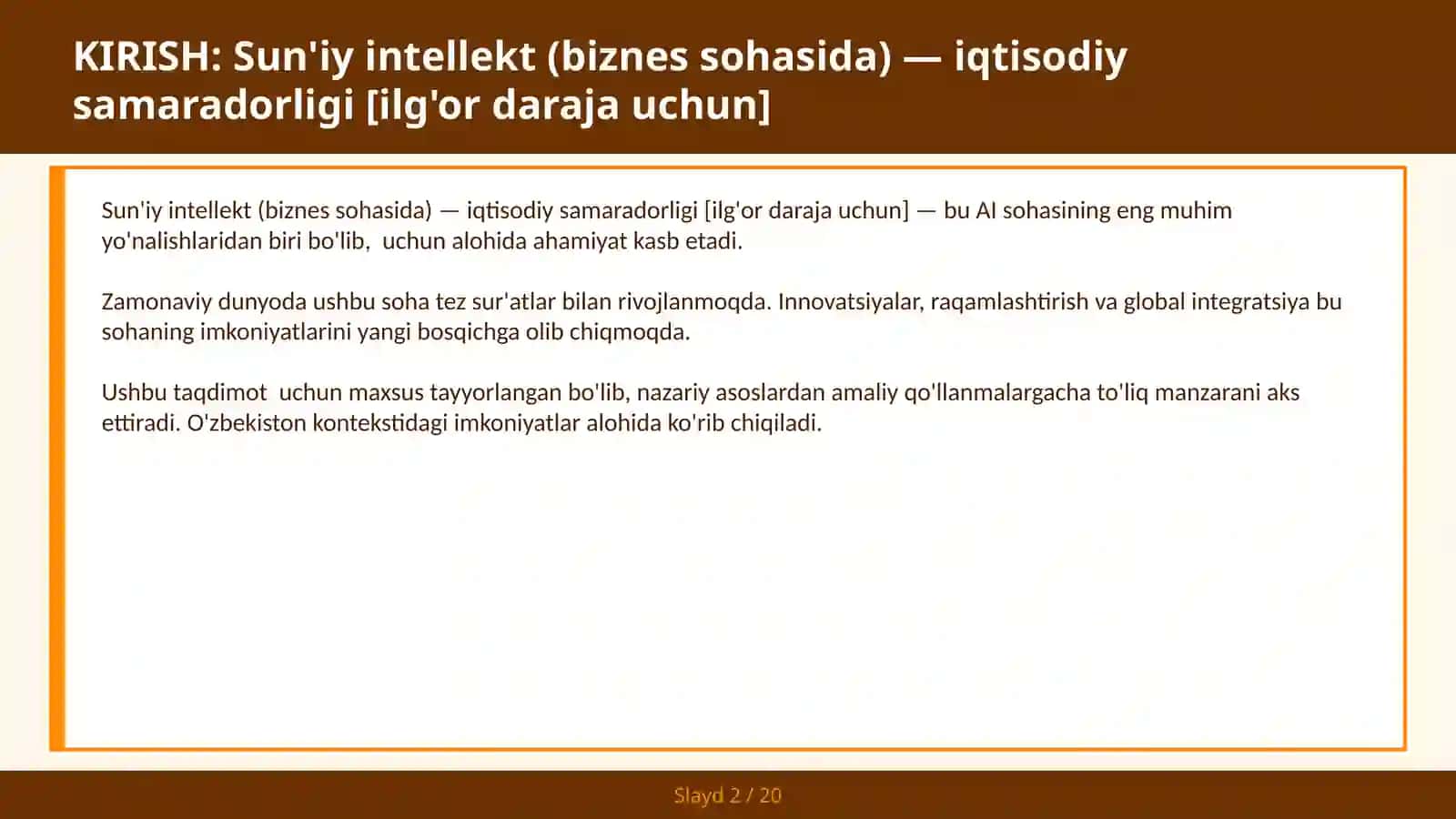 Sun'iy Intellekt (Biznes Sohasida) - Iqtisodiy Samaradorligi [Ilg'or Daraja Uchun] 2