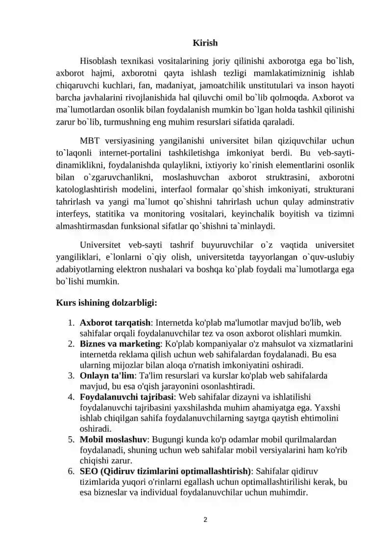 WEB SAHIFANING TUZILISHI VA ULARNI YARATISH IMKONIYATLARI HAMDA ASOSIY TUSHUNCHALARI 2