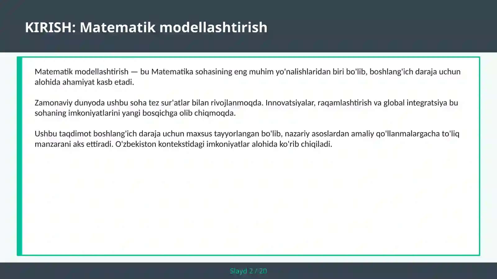 MATEMATIK MODELLASHTIRISH 2