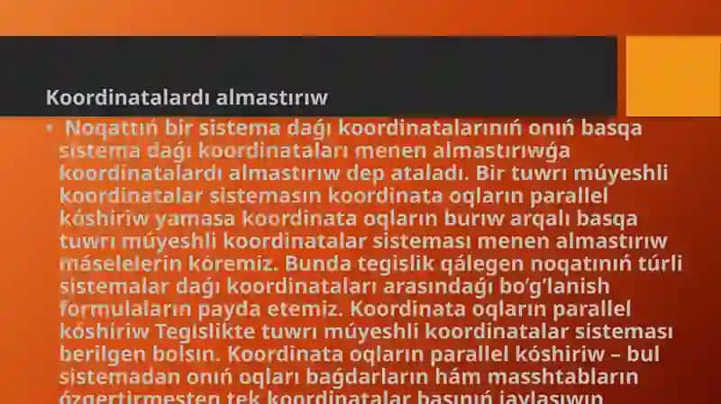 Koordinatalardı almastırıw 2