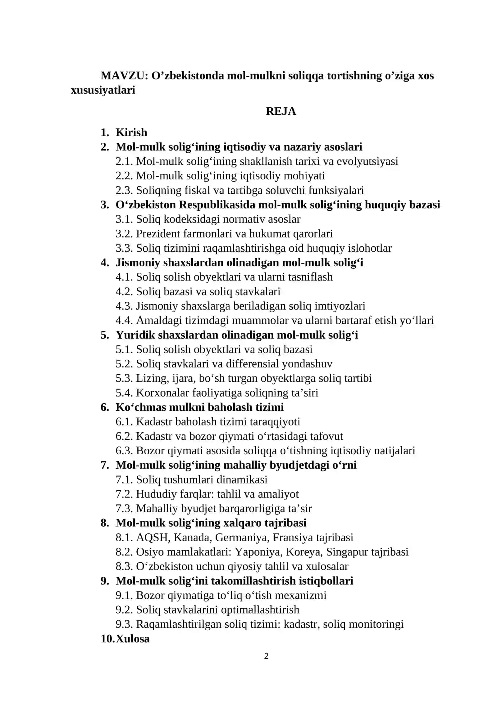 O’zbekistonda mol-mulkni soliqqa tortishning o’ziga xos xususiyatlari 2