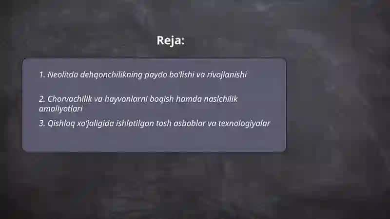 Neolit ishlab chiqaruvchi xoʻjaliklarning taraqqiyoti 2