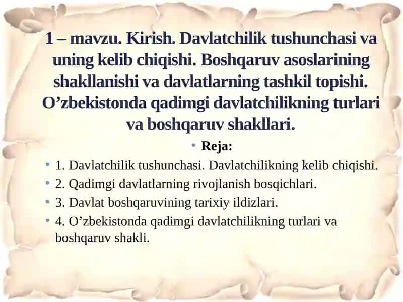 O‘ZBEK DAVLATCHILIGI TARIXI 2