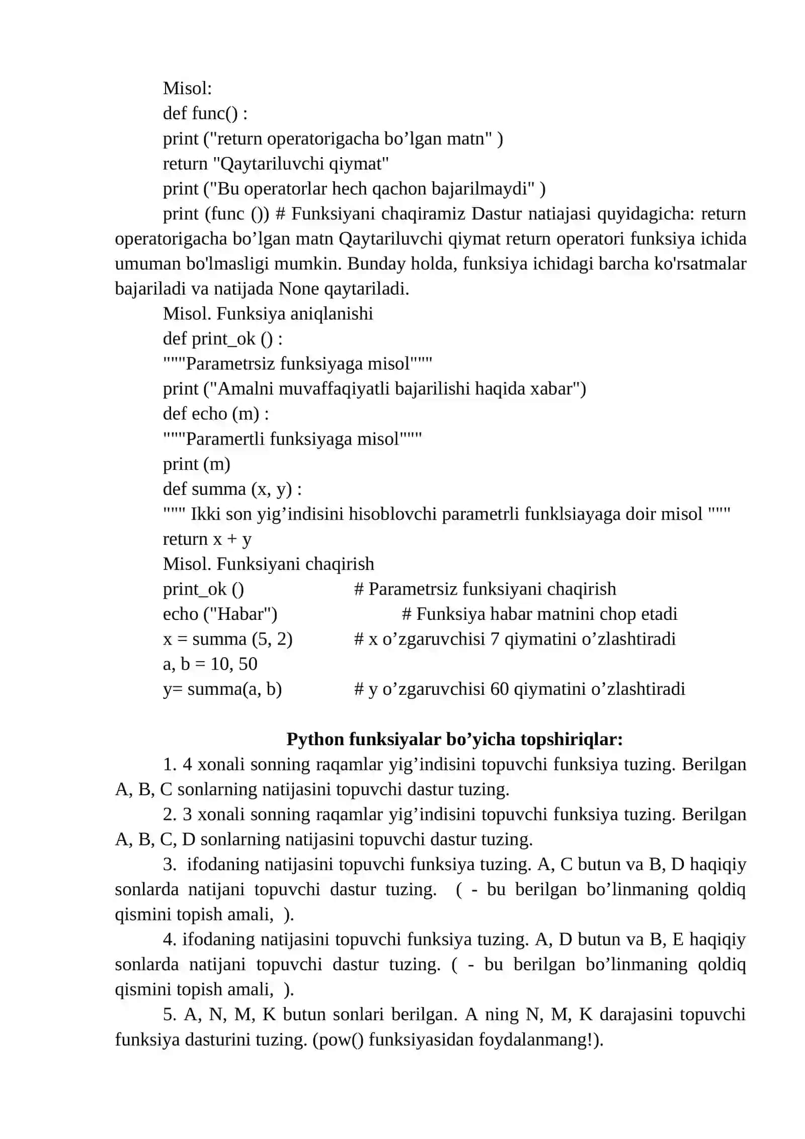Pythonda funksiyalar 2
