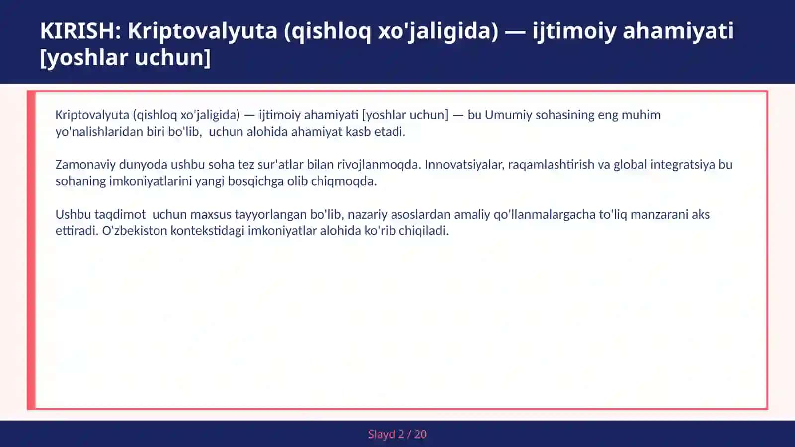 KRIPTOVALYUTA (QISHLOQ XO'JALIGIDA) — IJTIMOIY AHAMIYATI [YOSHLAR UCHUN] 2