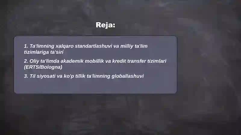 Ta'limning xalqarolashuvi va globallashuvi tendensiyalari hamda o'ziga xosliklari 2