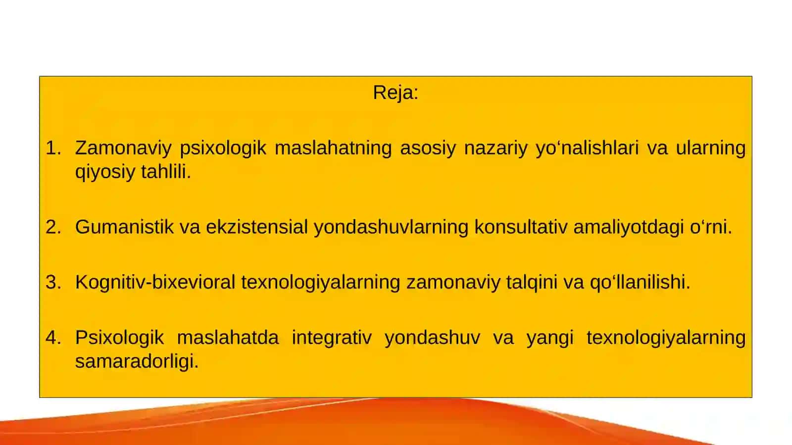Yetakchi zamonaviy konsultativ nazaryalar va texnalogiyalar talqini 2