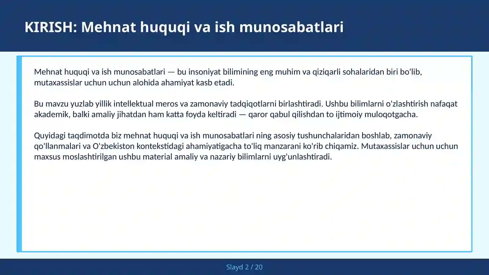 Mehnat huquqi va ish munosabatlari 2
