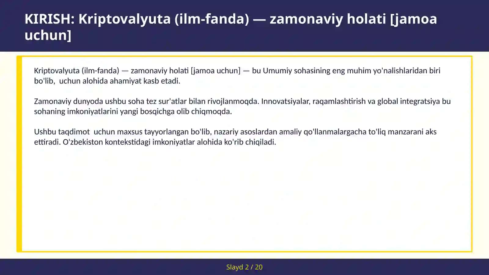 KRIPTOVALYUTA (ILM-FANDA) — ZAMONAVIY HOLATI [JAMOA UCHUN] 2