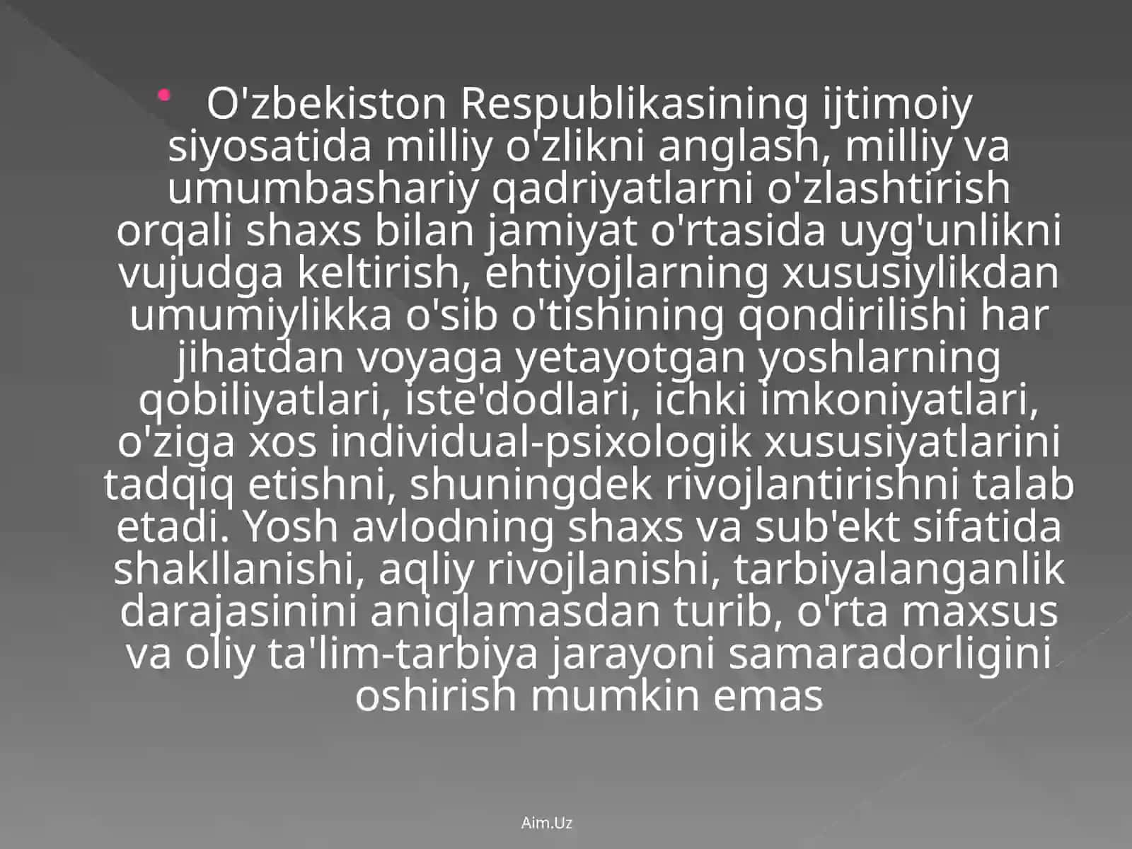 O’zbekiston Respublikasininguzluksizta’limtizimi.Kadrlartayyorlashmilliydasturi 2