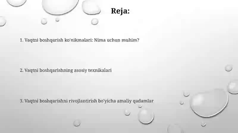 Vaqtni boshqarish ko'nikmasi va rivojlantirish 2