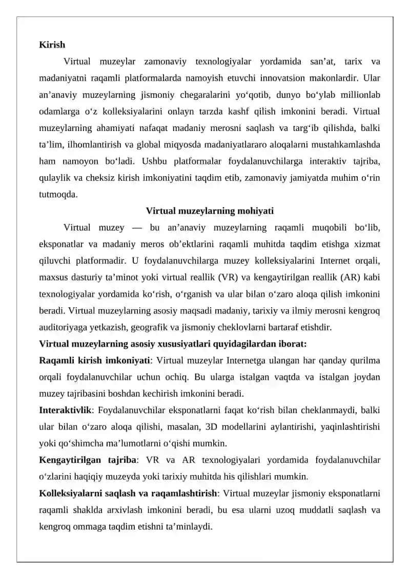 Virtual muzeylar va ularning ahamiyati 2