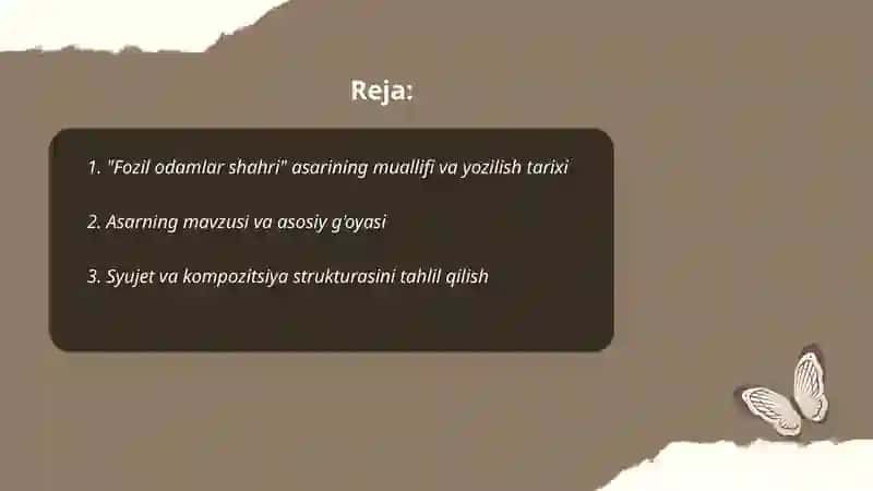 "Fozil odamlar shahri" asari haqida 2