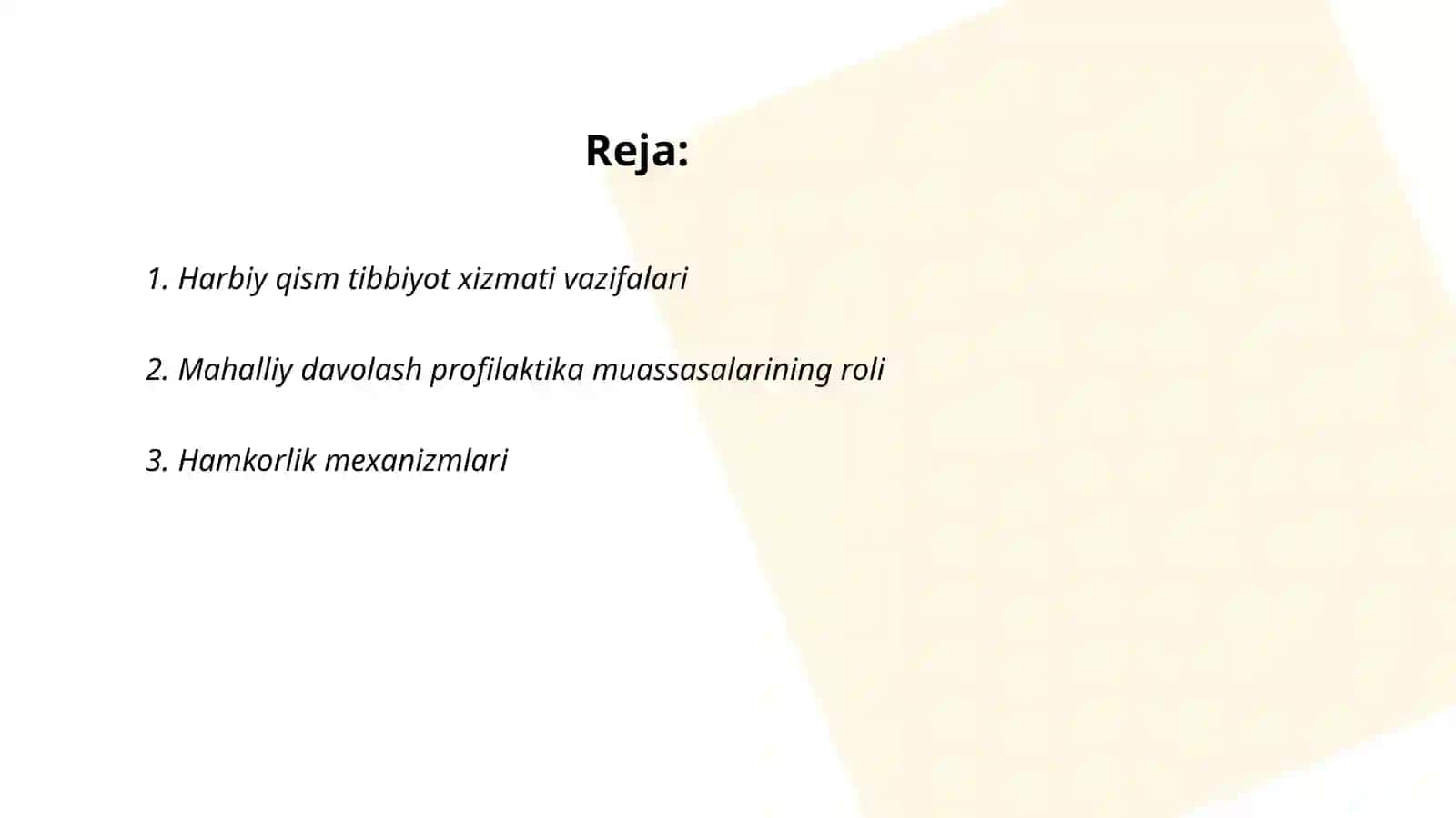 Tinchlik davrida harbiy qism tibbiyot xizmati 2