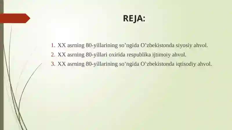 XX asrining 80-yillarining so'ngida O‘zbekiston siyosiy, iqtisodiy va ijtimoiy muammolar 2
