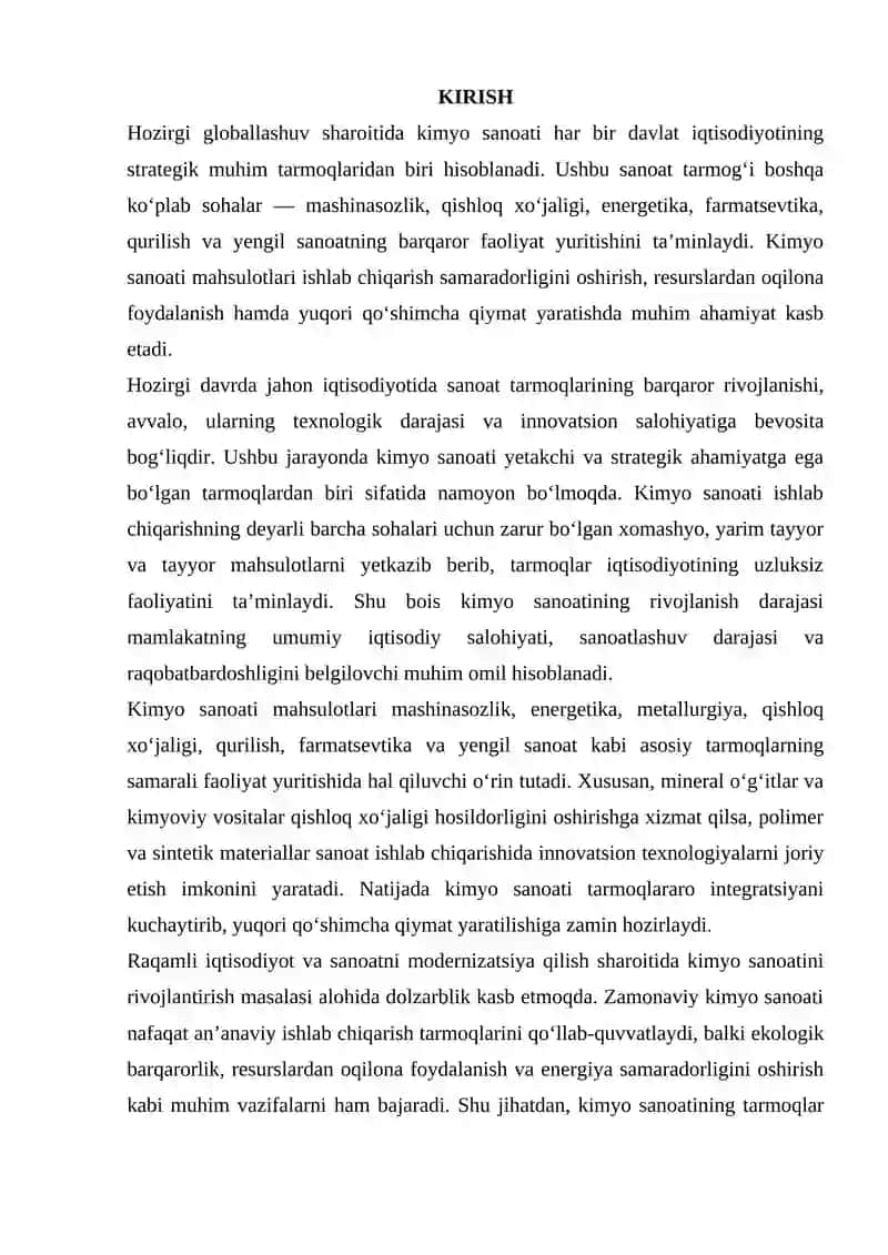 Kimyo Sanoating Tarmoqlar Iqtisodiyotidagi O‘rni 2