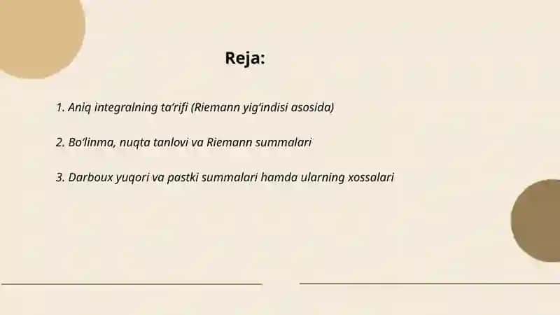 Aniq integral ta'rifi va uning xossalari 2
