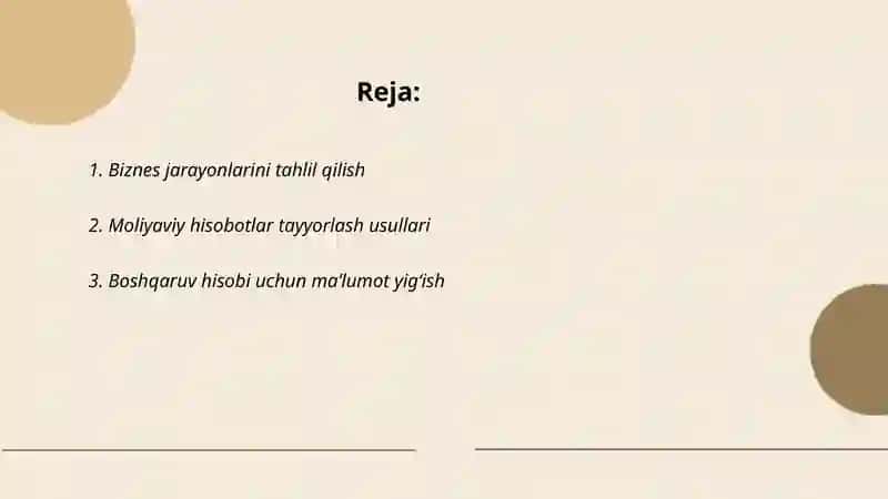 Biznes jarayonlari to‘g‘risida boshqaruv hisobi ma’lumotlarini tayrlash 2