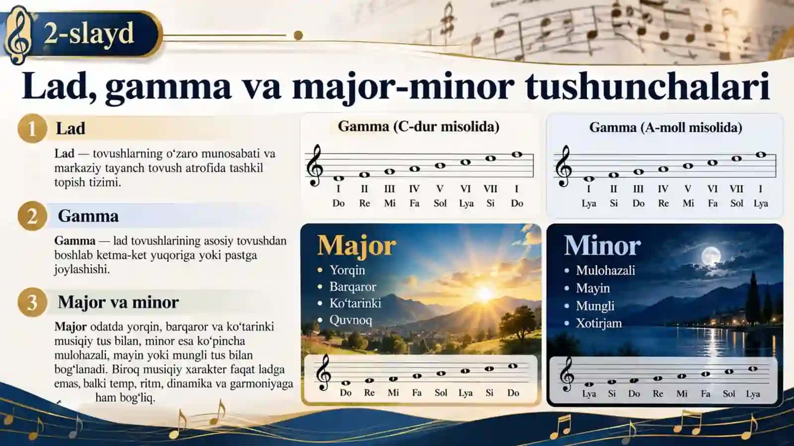 Musiqa nazariyasi va solfedjio — Major va minorning garmonik va melodik turlari | 15 slayd 2