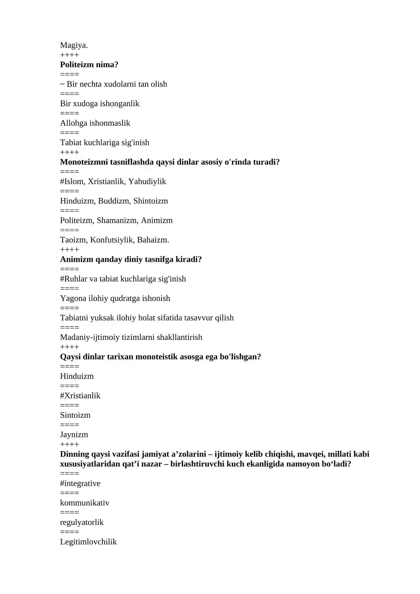 Dinshunoslik fanidan yakuniy nazorat testi 2