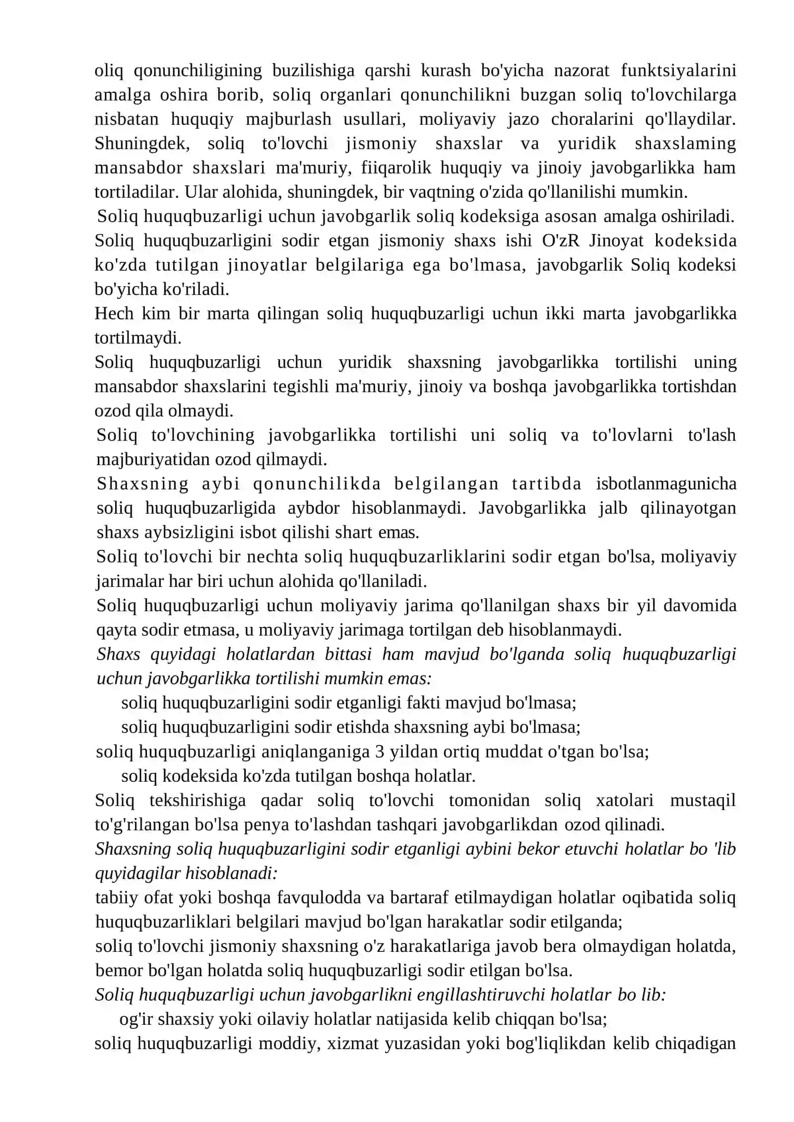 Soliq qonunchiligini buzganlik uchun moliyaviy, ma'muriy va jinoiy javobgarlik choralari 2