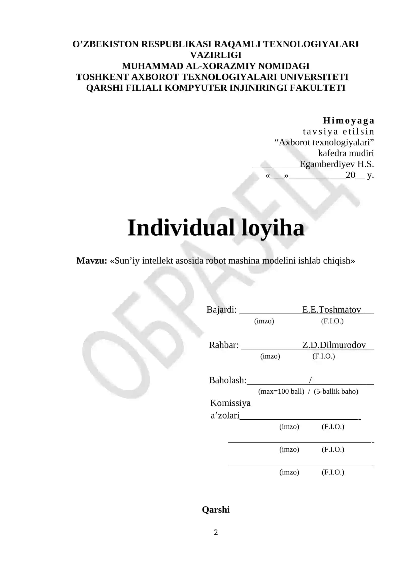 Individual loyiha ishi uchun namuna 2