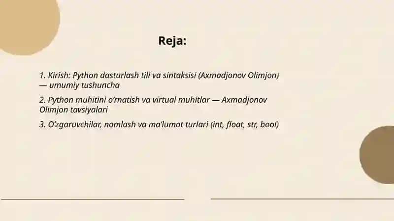 Python dasturlash tili va sintaksisi 2