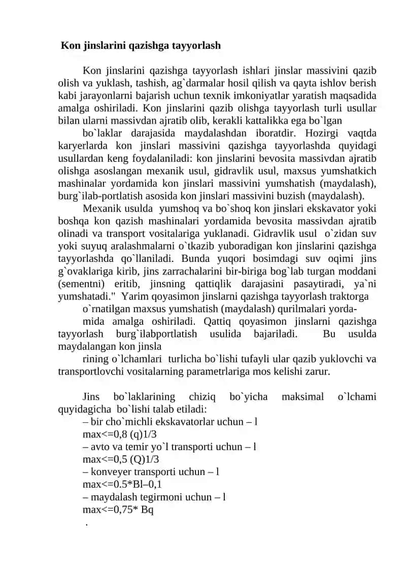 Konlarni ochiq usulda qazish tizimlari va ularni qoʻllanish sharoitlari 2