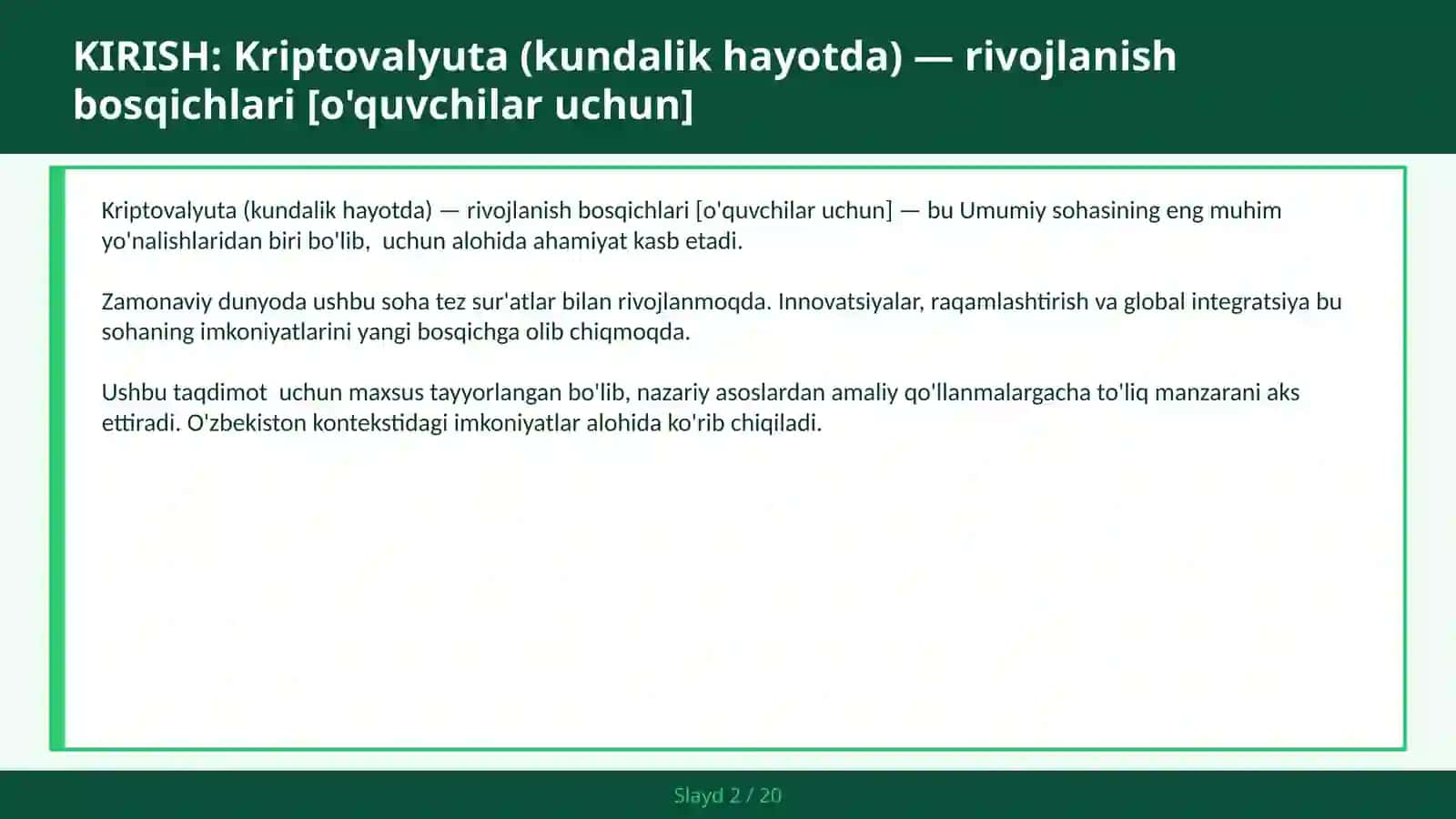 Kriptovalyuta (kundalik hayotda) — rivojlanish bosqichlari [o'quvchilar uchun] 2