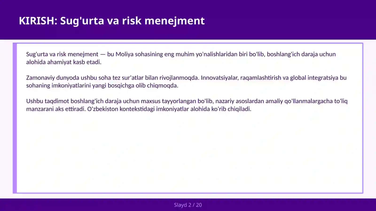 Sug'urta va Risk Menejment 2