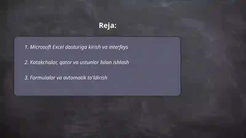 Microsoft Excel dasturi 2